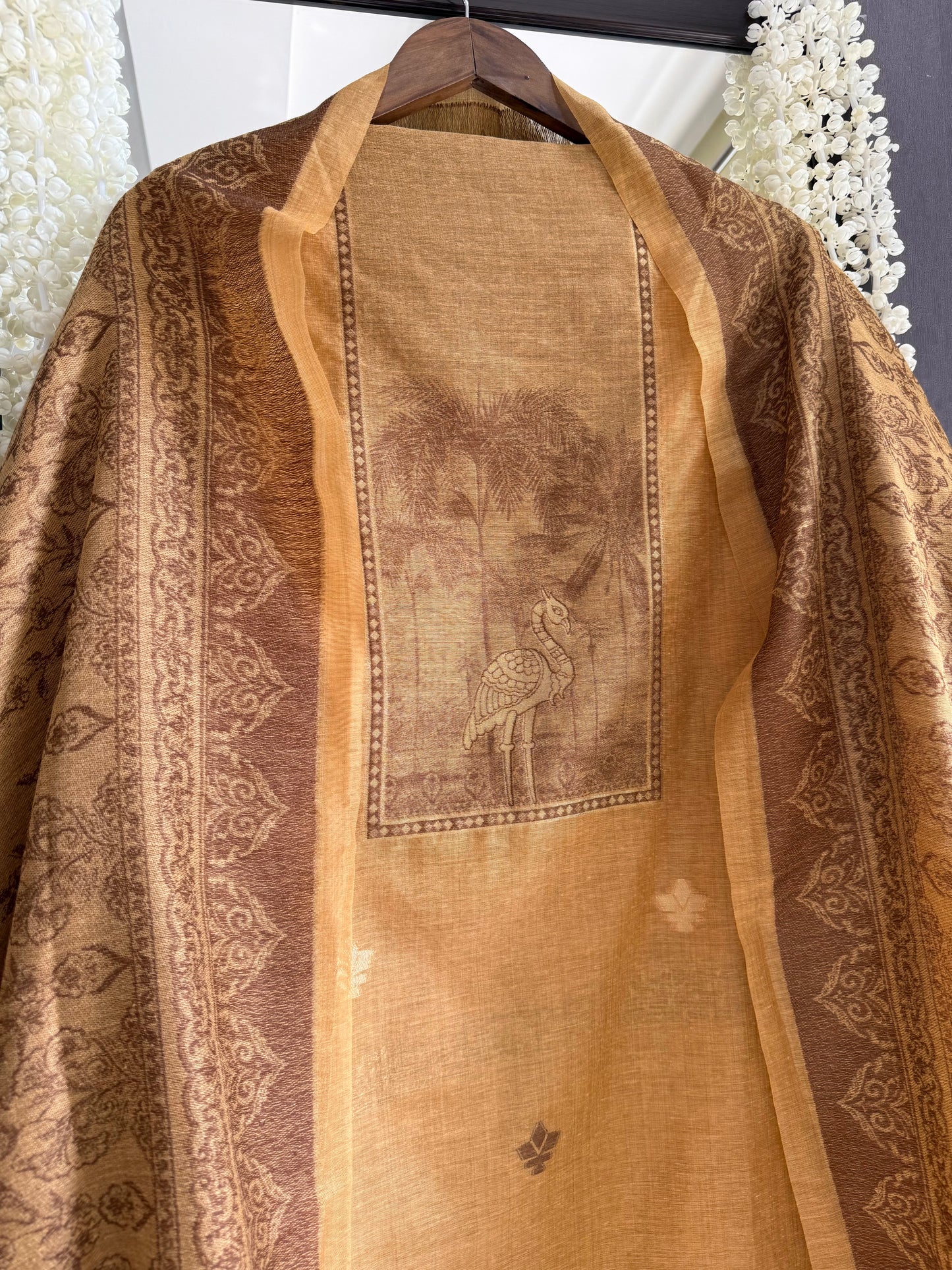 Linen flamingos Jamdani suit