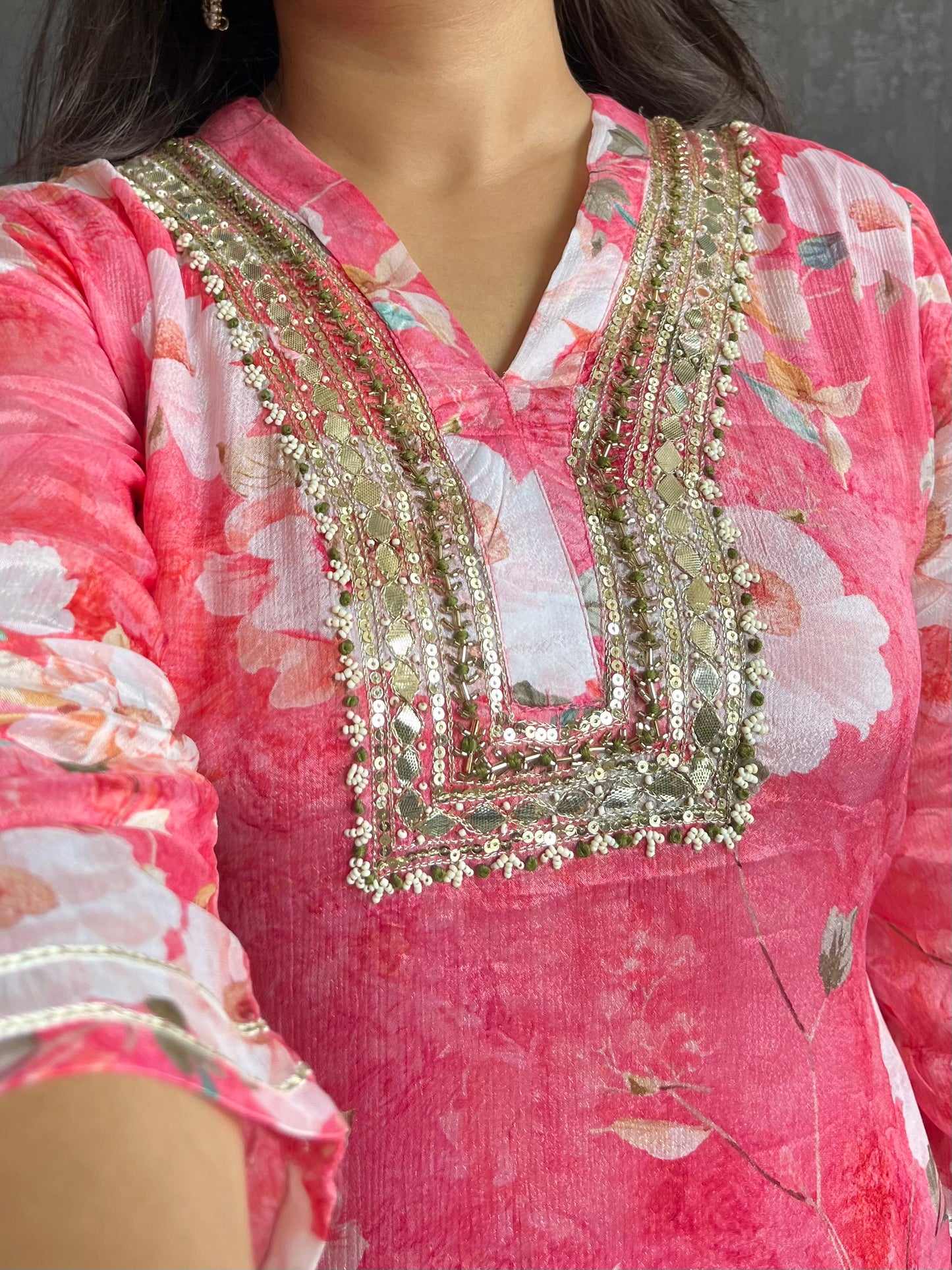Chinon floral handwork Kurta sets