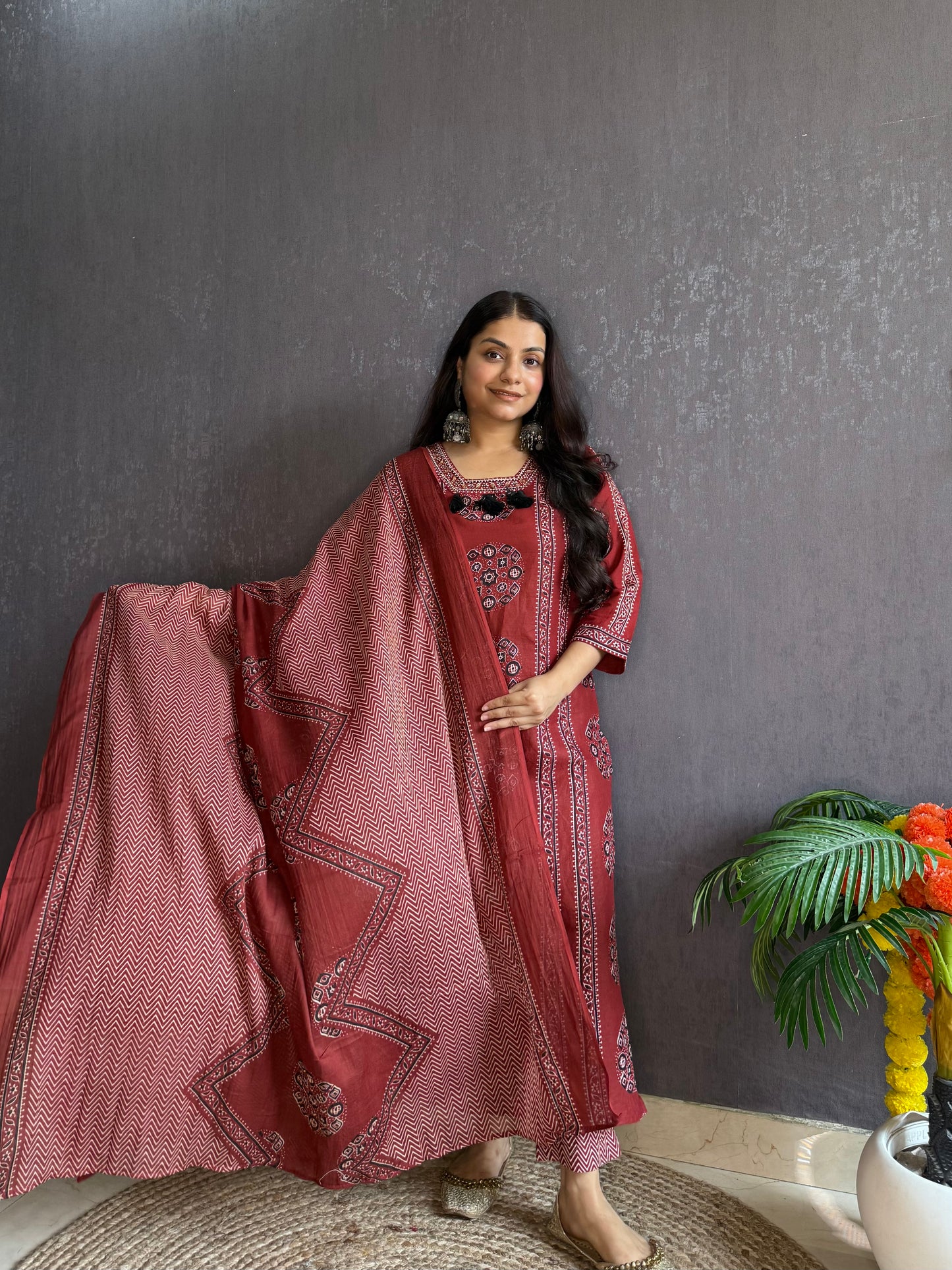 Pure cotton ajrakh print suit set