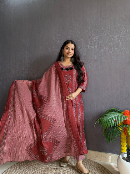 Pure cotton ajrakh print suit set