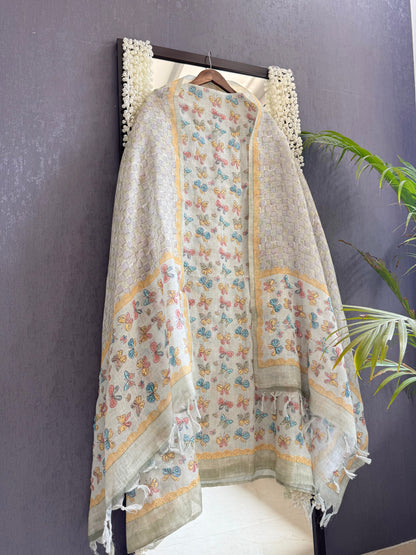 Linen butterflies kantha work suit