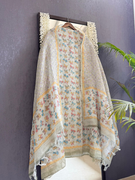 Linen butterflies kantha work suit