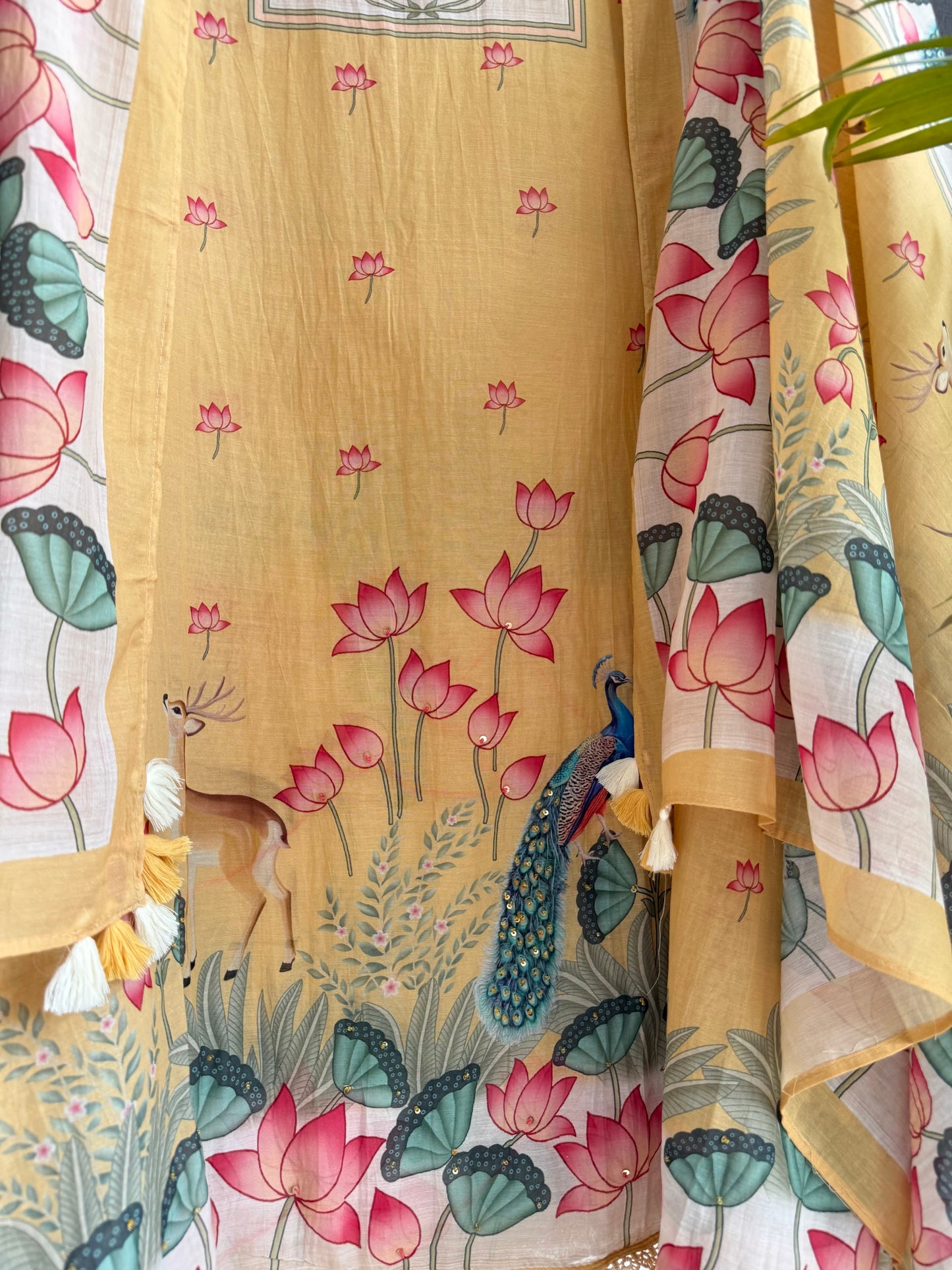 Mulmul cotton deers peacock handwork suit