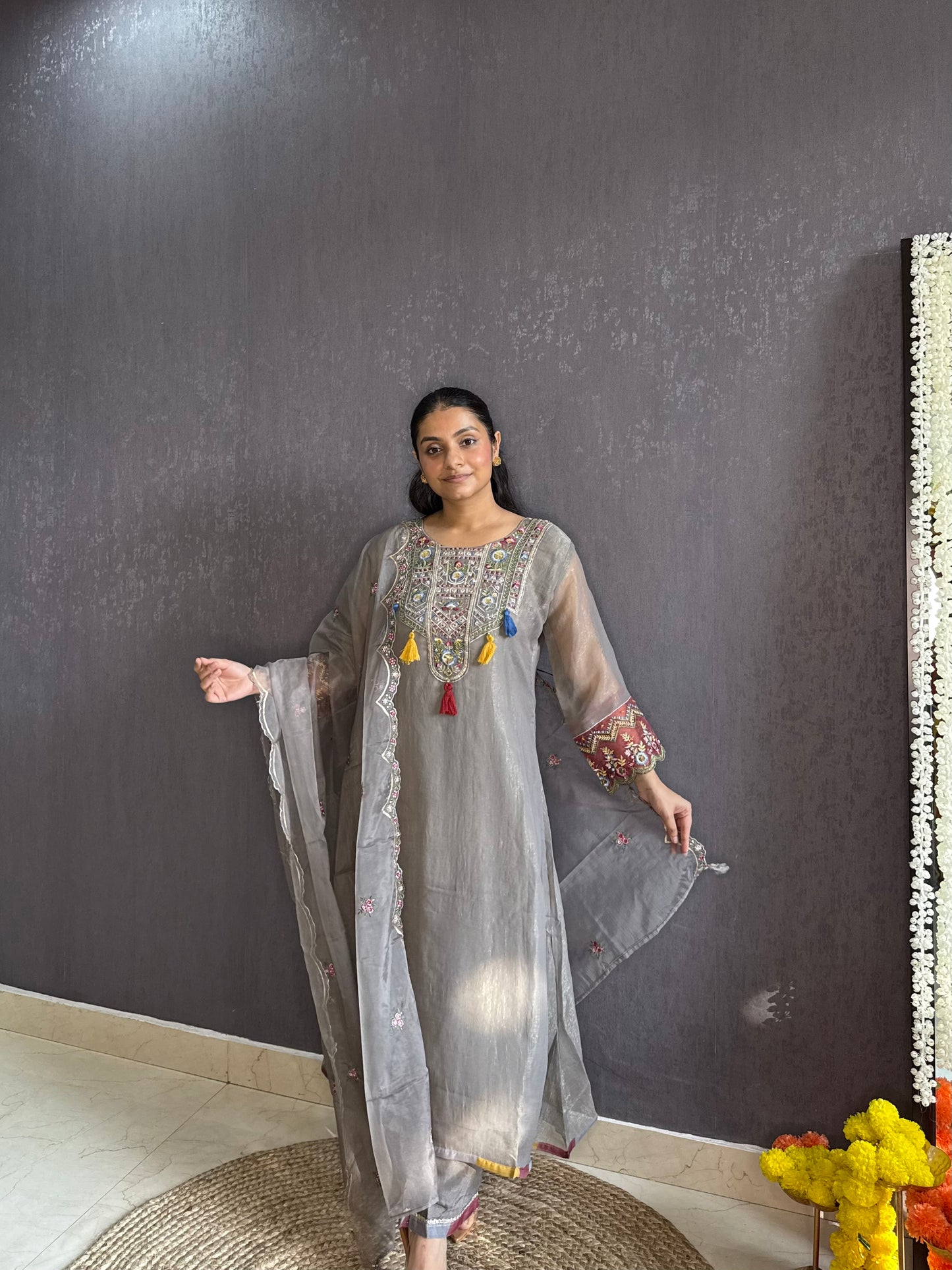 Tissue silk Handwork suit set