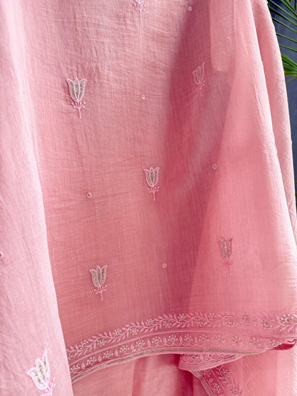 Luxurious Mul chanderi lucknowi tulip and hearts suit