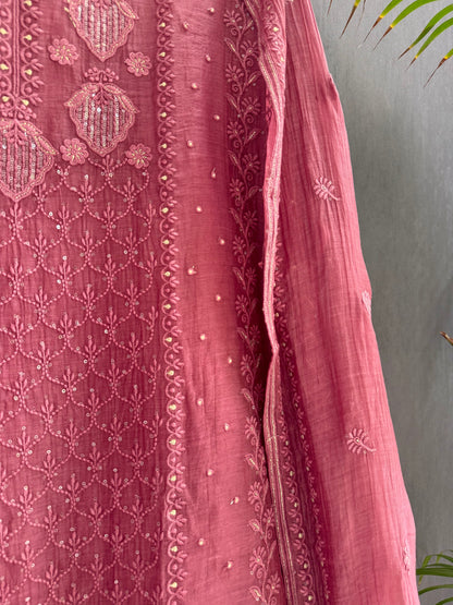 Luxurious Mul chanderi lucknowi handwork suit
