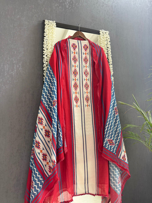 Mulmul cotton ikkat suit