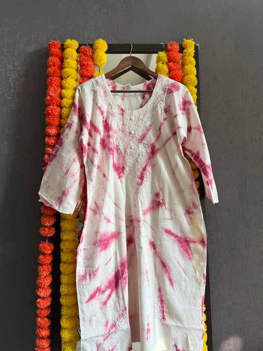 Tie dye Mulmul cotton chikankari kurta