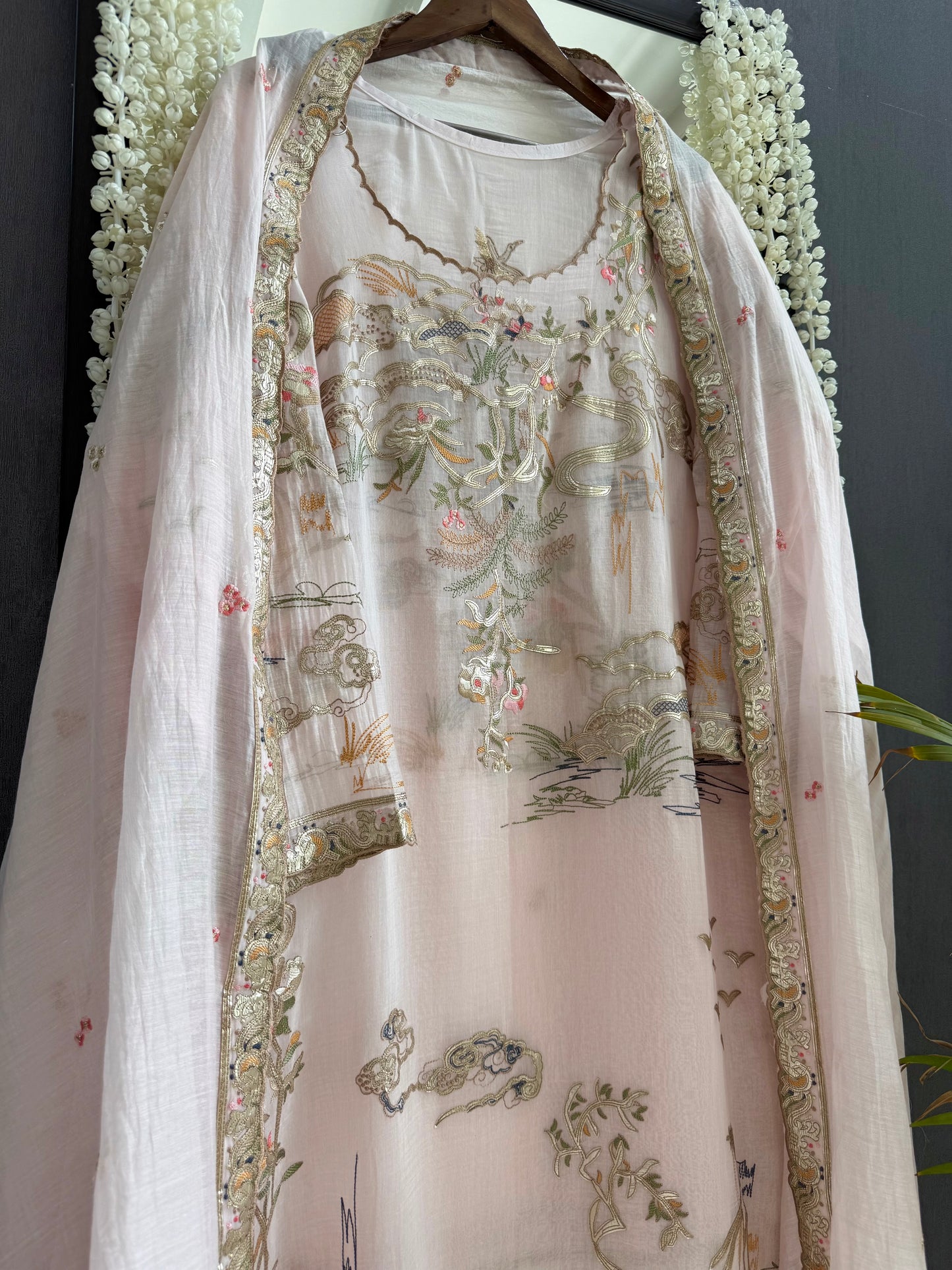 Luxurious Mul chanderi gota appliqué work suit