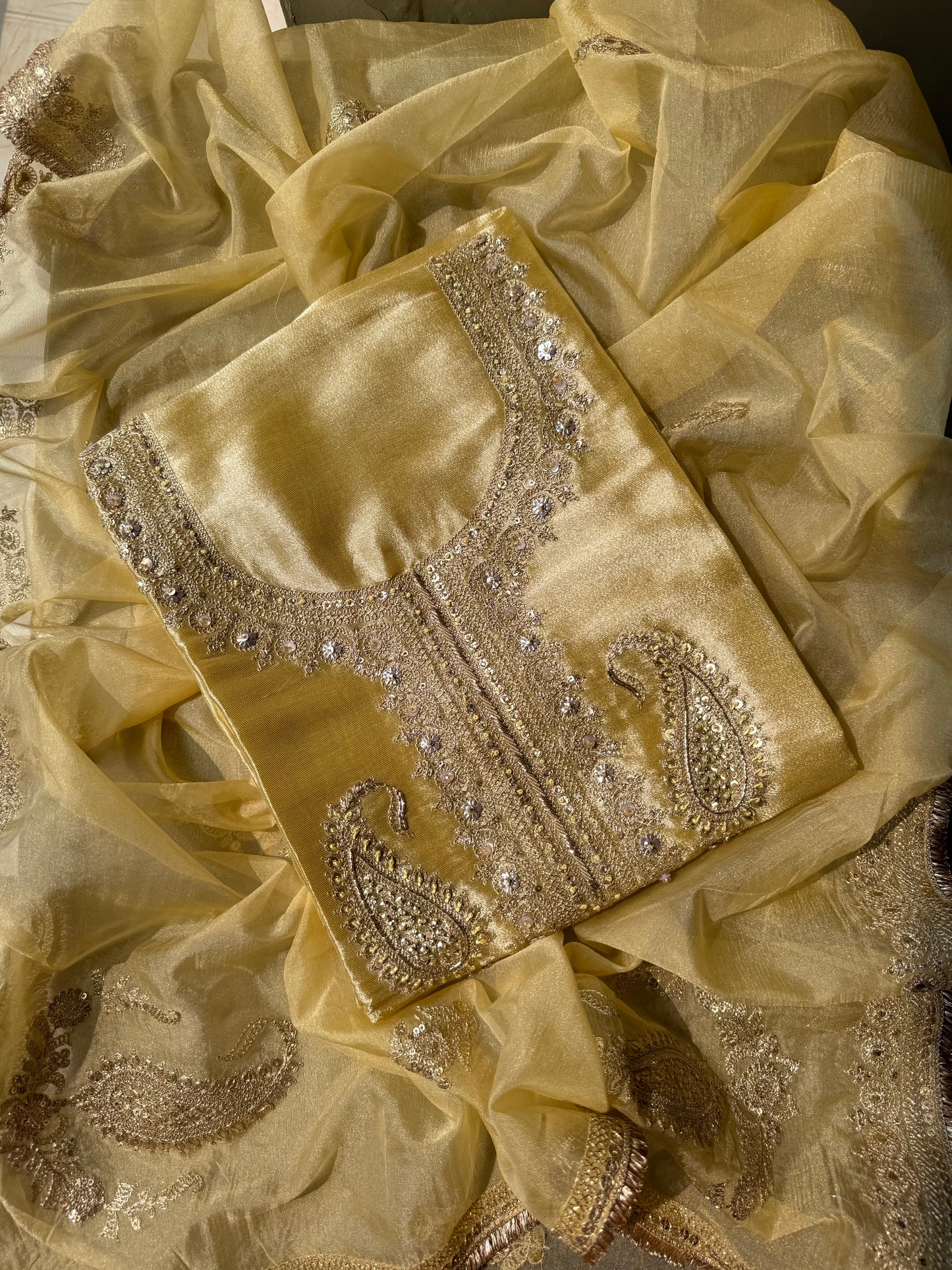 Luxurious Tissue silk aari work suit