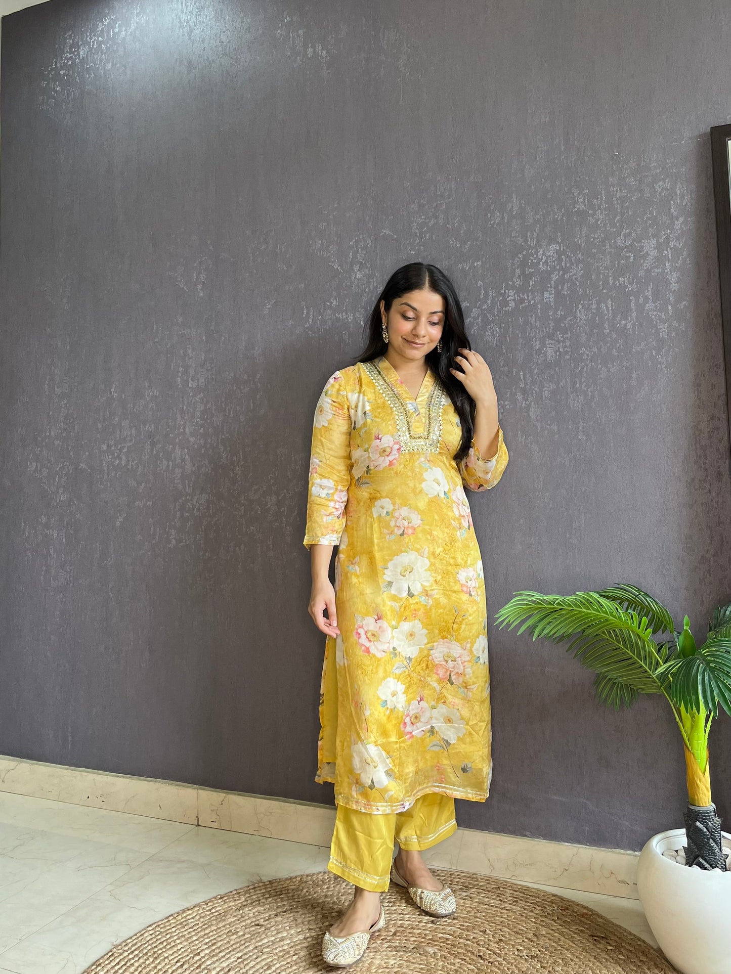 Chinon floral handwork Kurta sets
