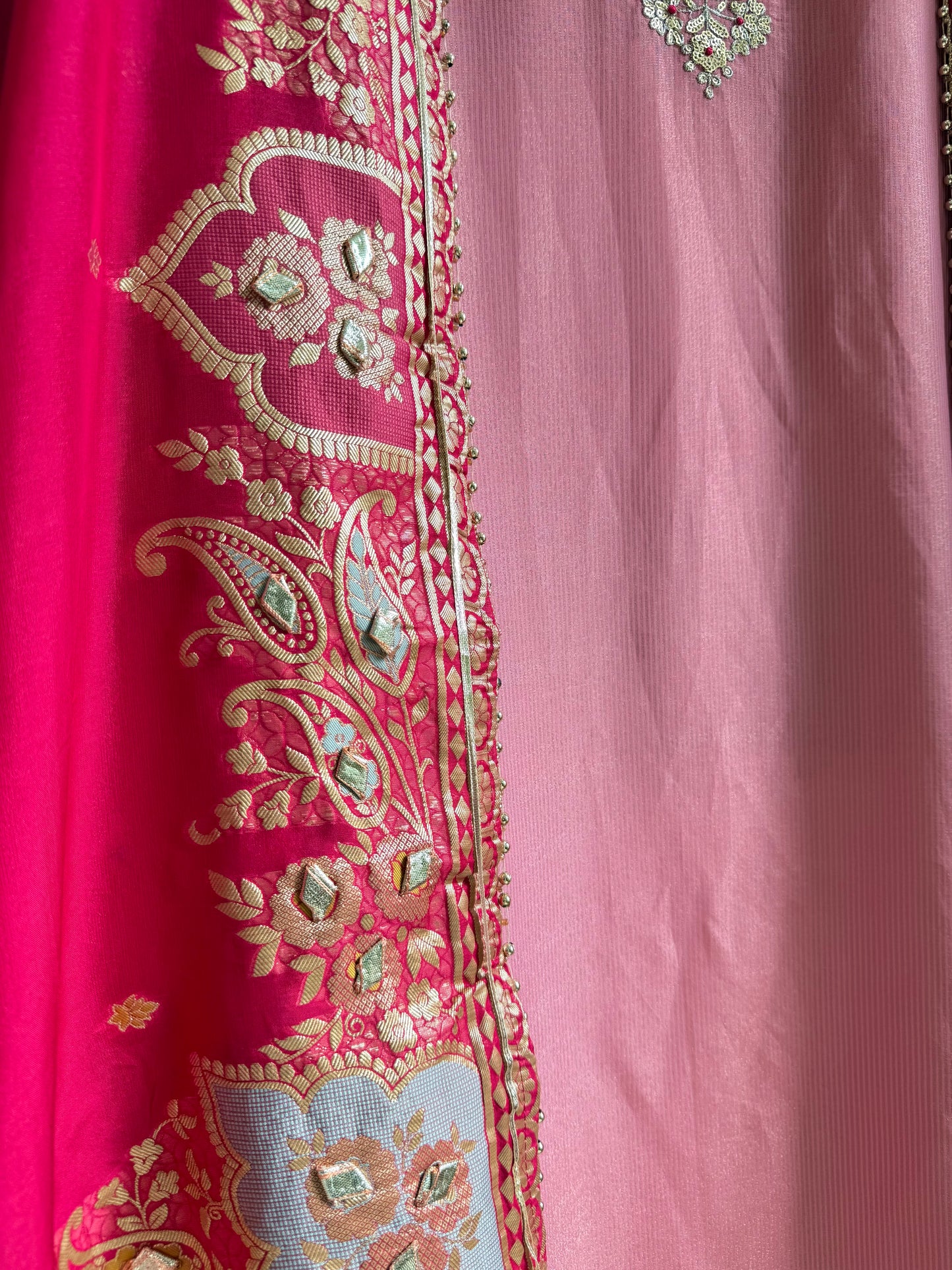 Tissue zari Aari work Meenakari suit