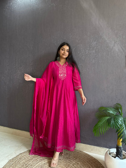 Pure cotton lace work Anarkali