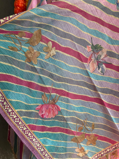 Pure linen lotus kantha work suit