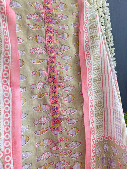 Linen fishes kantha work suit