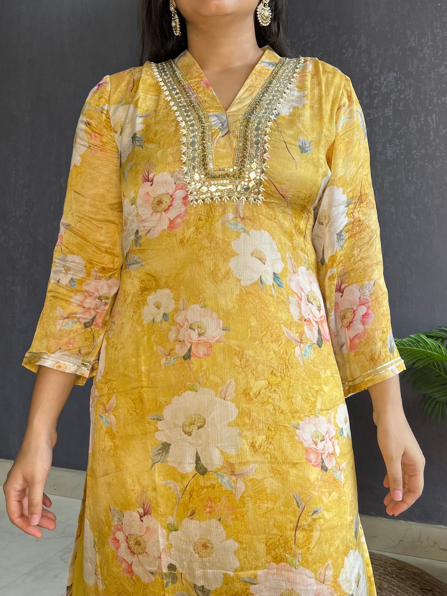 Chinon floral handwork Kurta sets