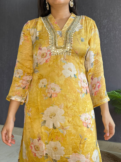 Chinon floral handwork Kurta sets