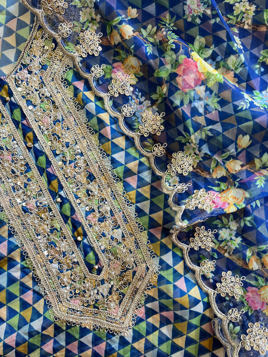 Aari work pearlwork organza suits