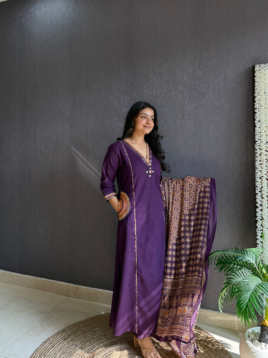 Pure cotton ajrakh A line suit set