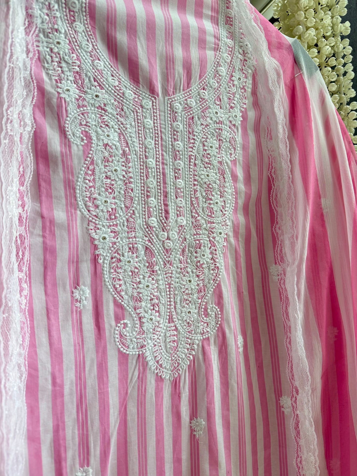 Striped cotton Lucknowi suit