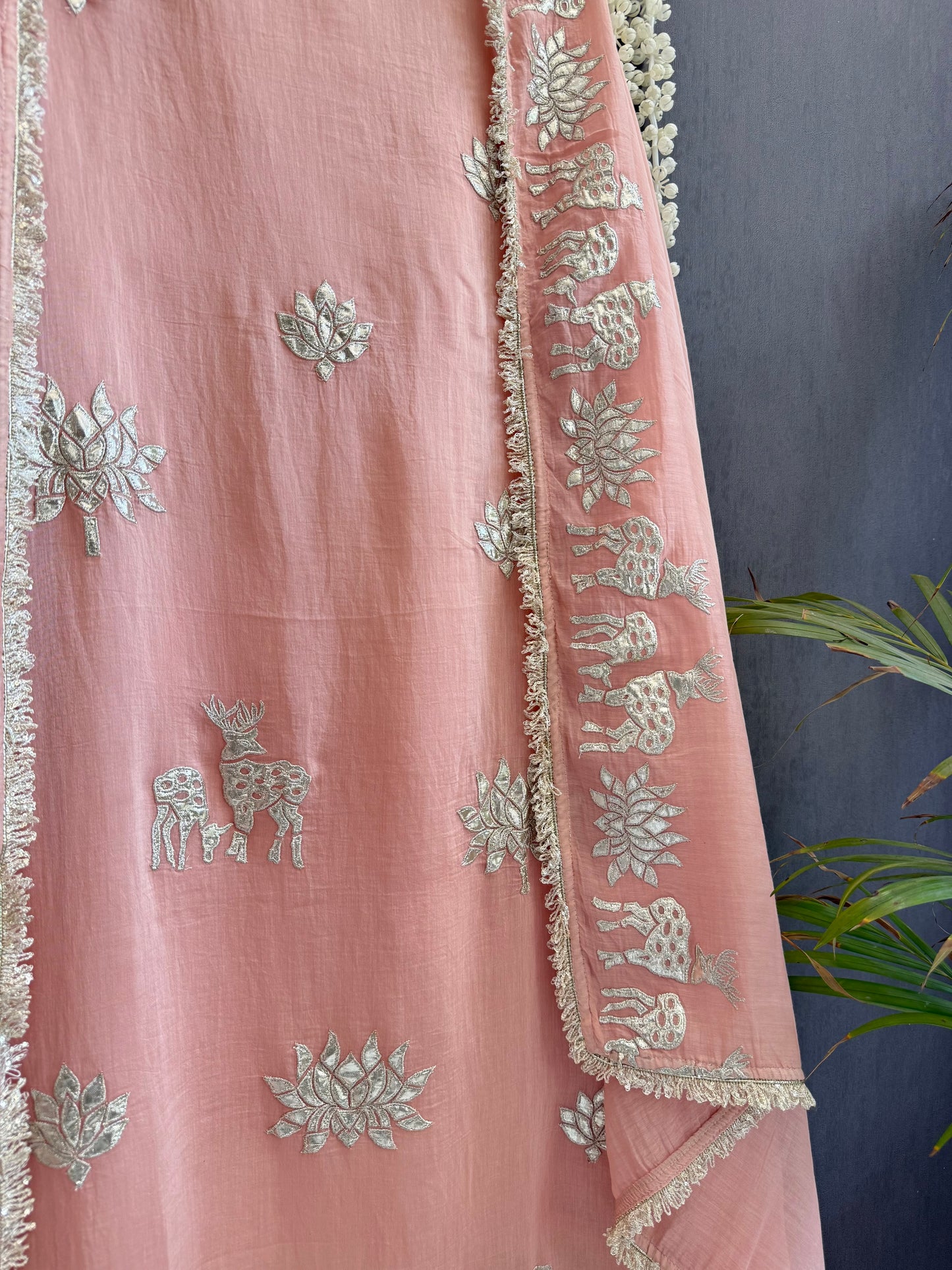 Luxurious Mul chanderi gota appliqué work suit