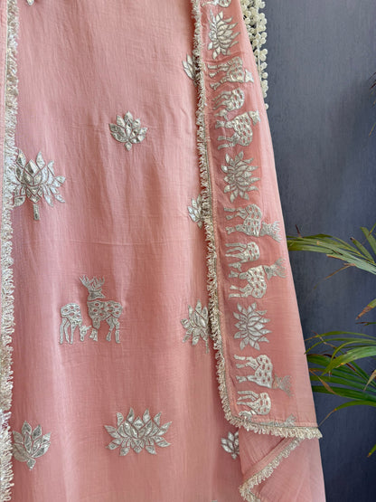 Luxurious Mul chanderi gota appliqué work suit