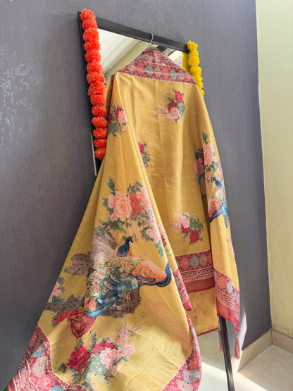 Pure linen peacock kantha work suit