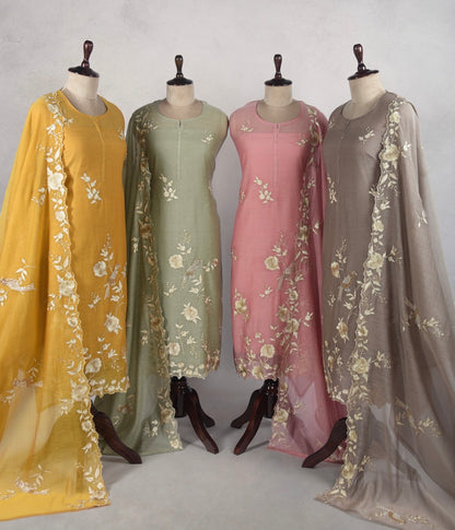 Luxurious Mul chanderi parsi thread suit