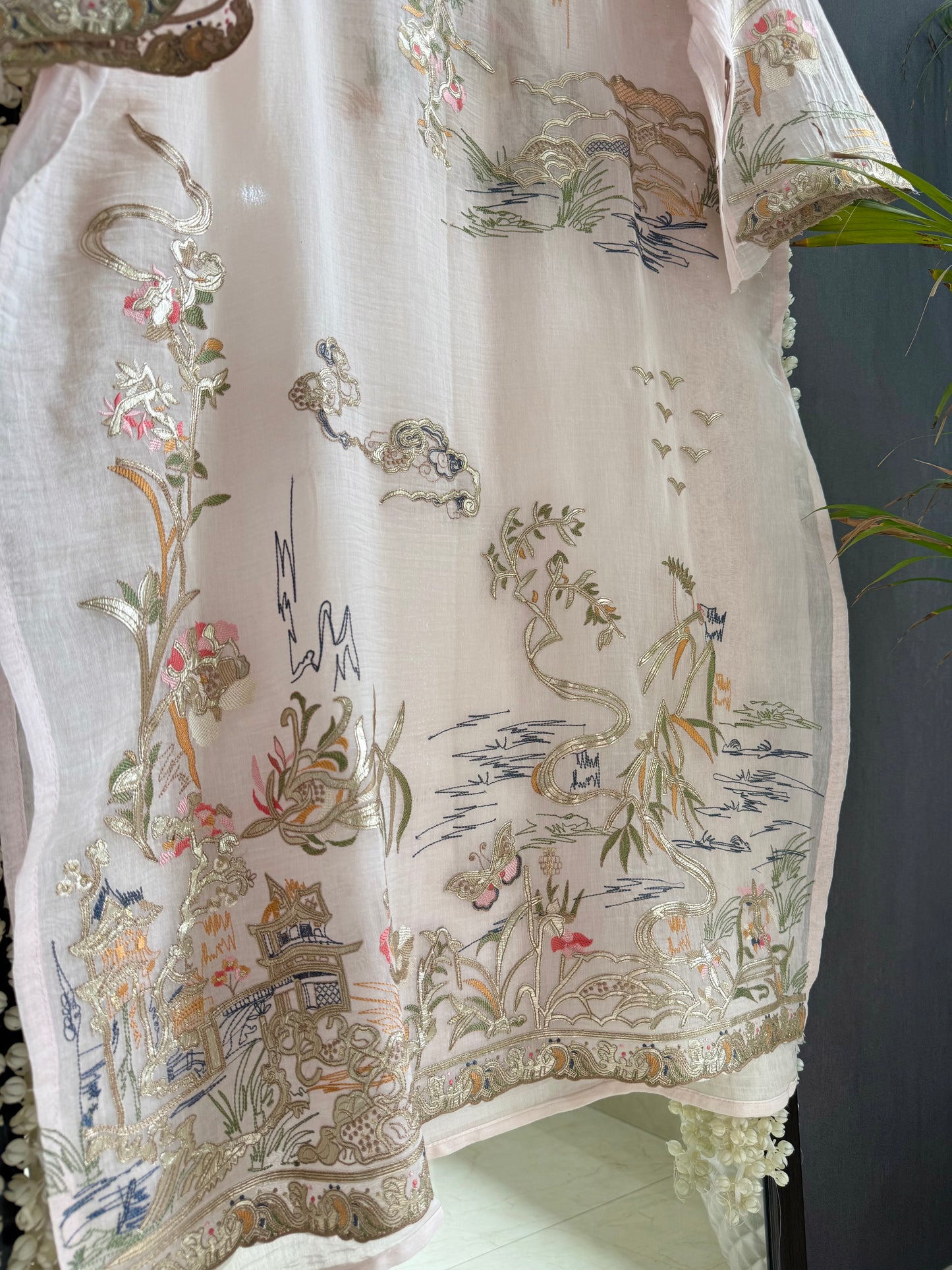 Luxurious Mul chanderi gota appliqué work suit