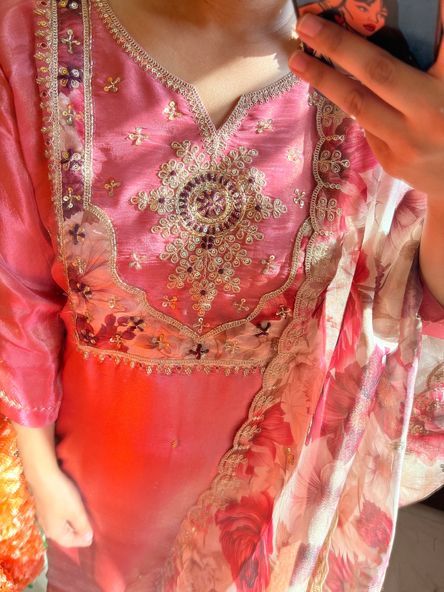 Tissue silk Handwork suit set