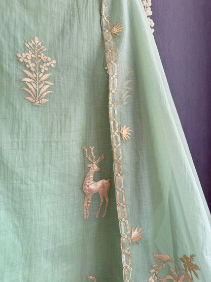 Luxurious Mul chanderi appliqué work suit