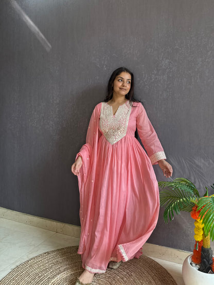 Mal cotton mirror embroidered Anarkali