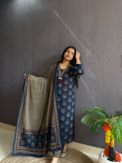 Pure cotton ajrakh print suit set