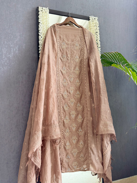Luxurious Mul chanderi lucknowi handwork suit
