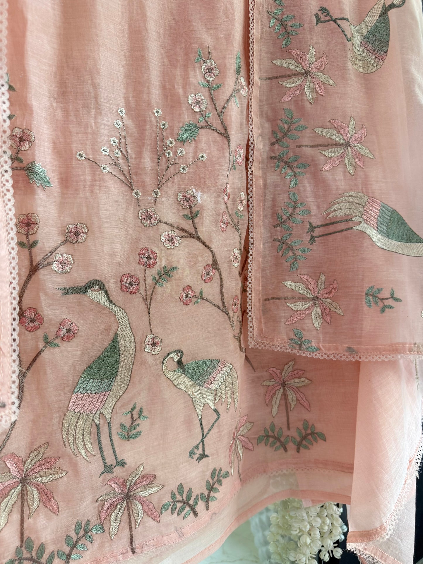Luxurious Mul chanderi flamingos suit