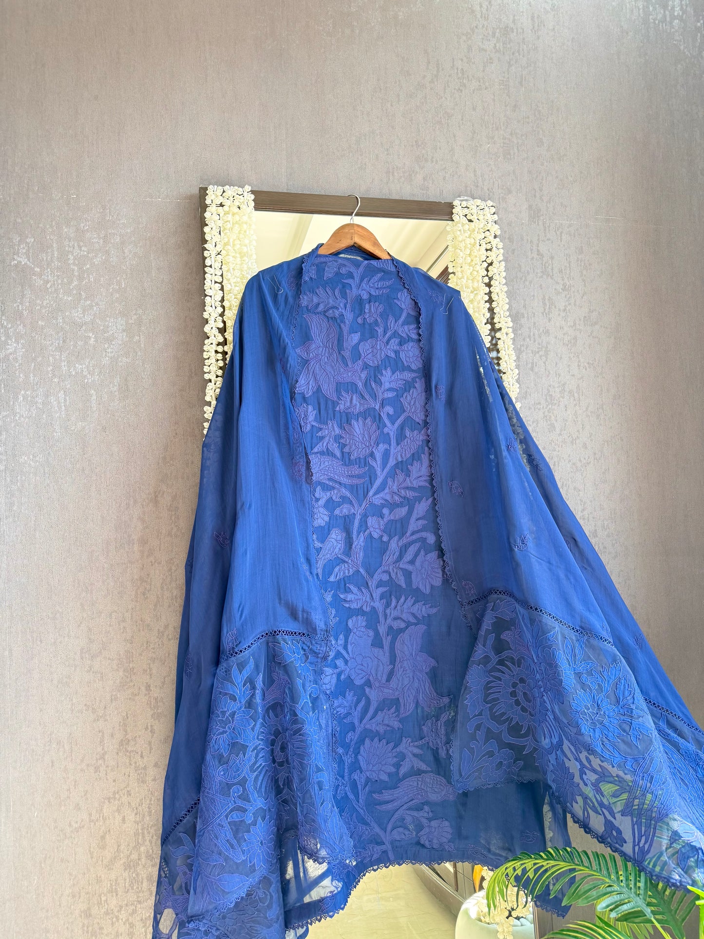 Luxurious organza appliqué work birds suit