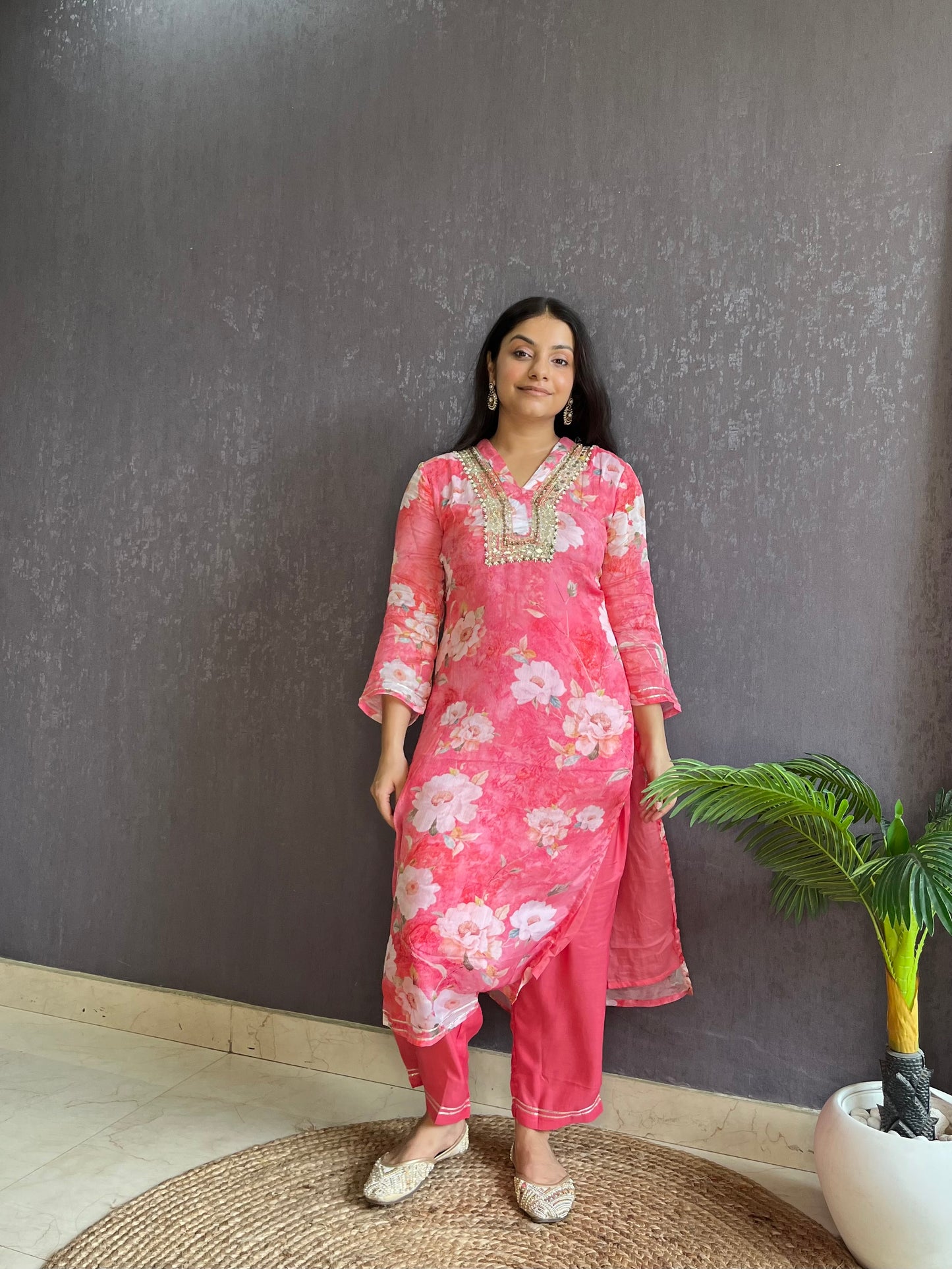 Chinon floral handwork Kurta sets