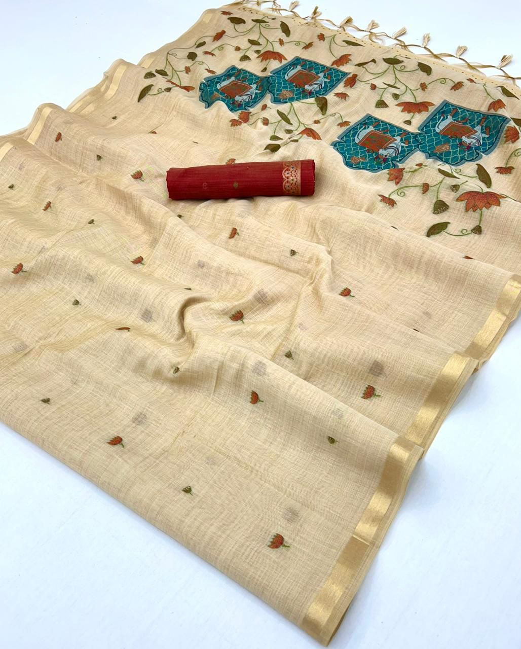 Pichwai Jamdani Linen saree
