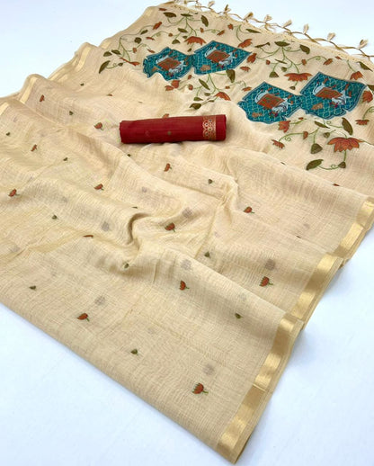 Pichwai Jamdani Linen saree
