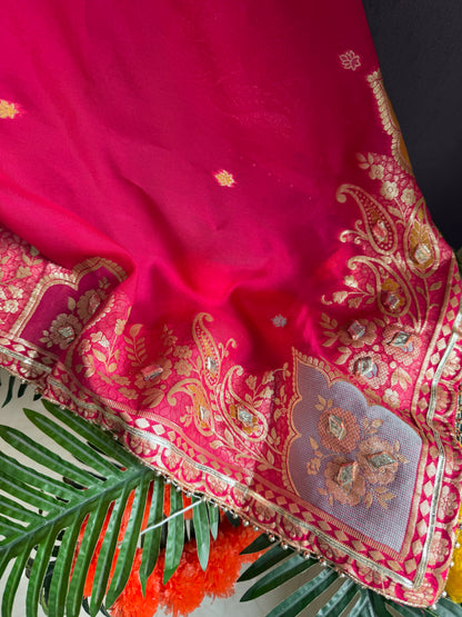 Tissue zari Aari work Meenakari suit