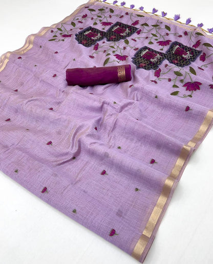 Pichwai Jamdani Linen saree