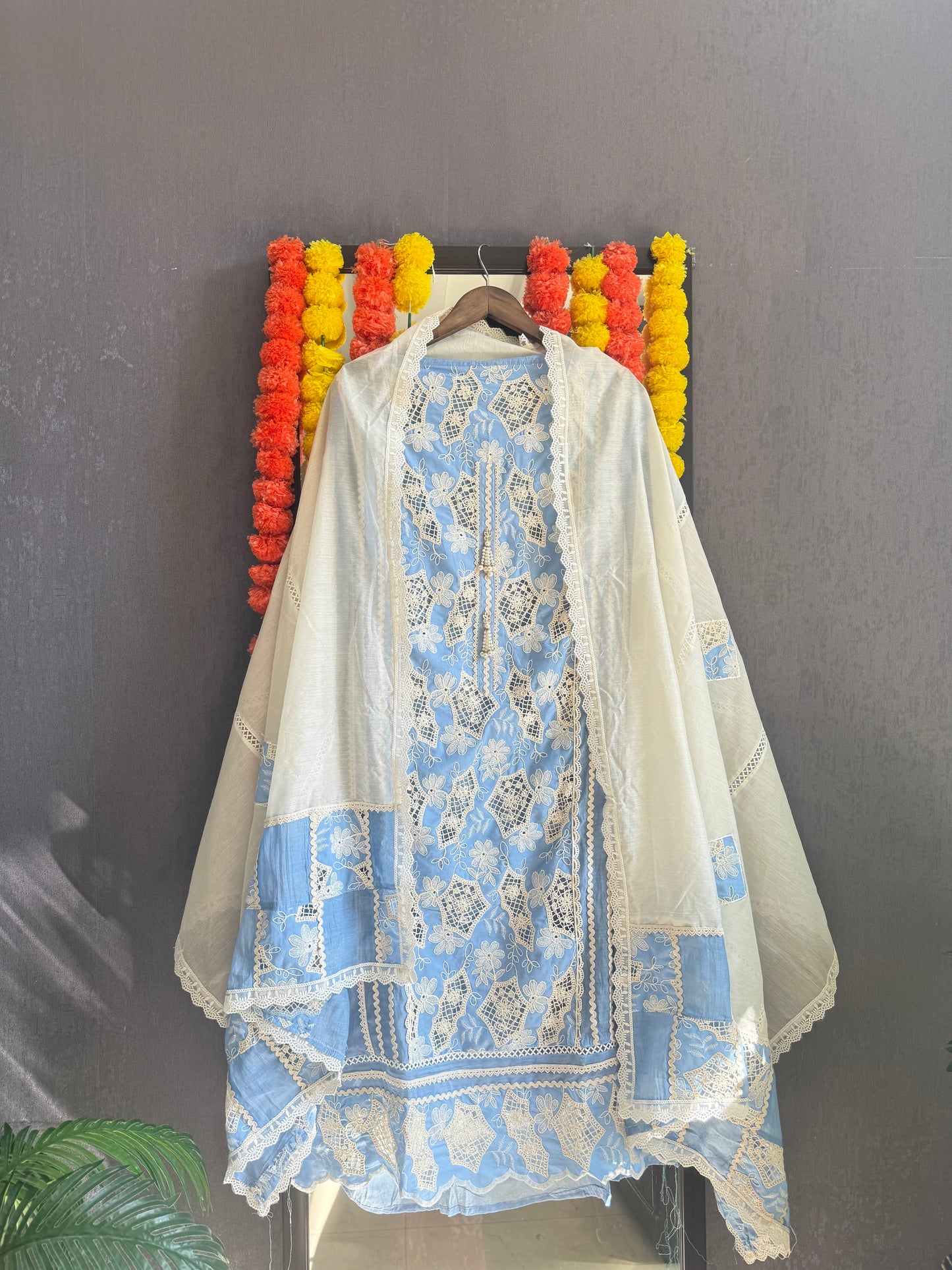 Luxurious Mul chanderi crochet handwork suit
