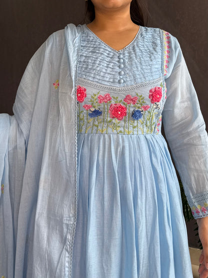 Mal cotton roses embroidered french knot Anarkali