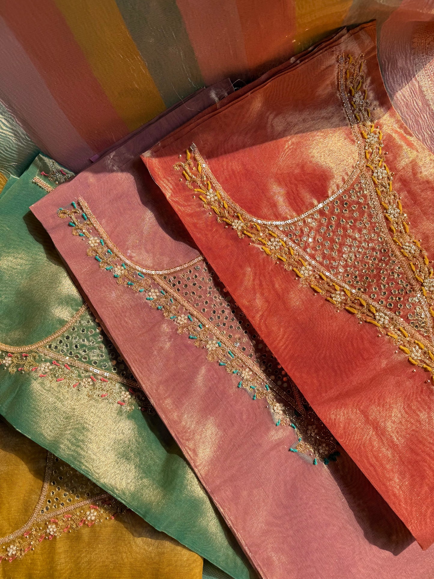 Tissue silk multi color suit
