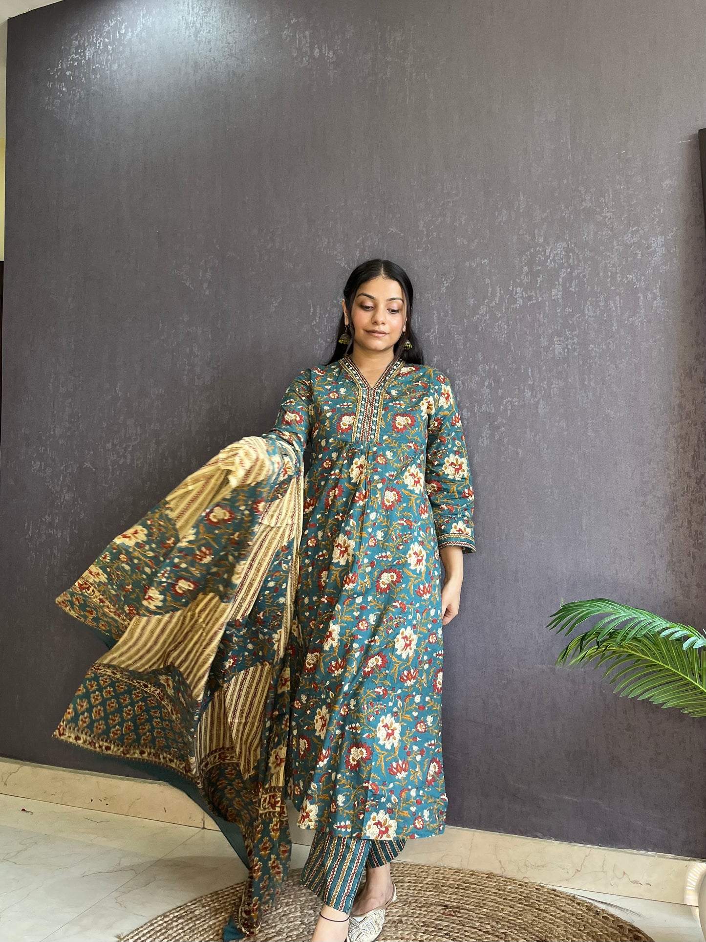 Mulmul cotton printed suit