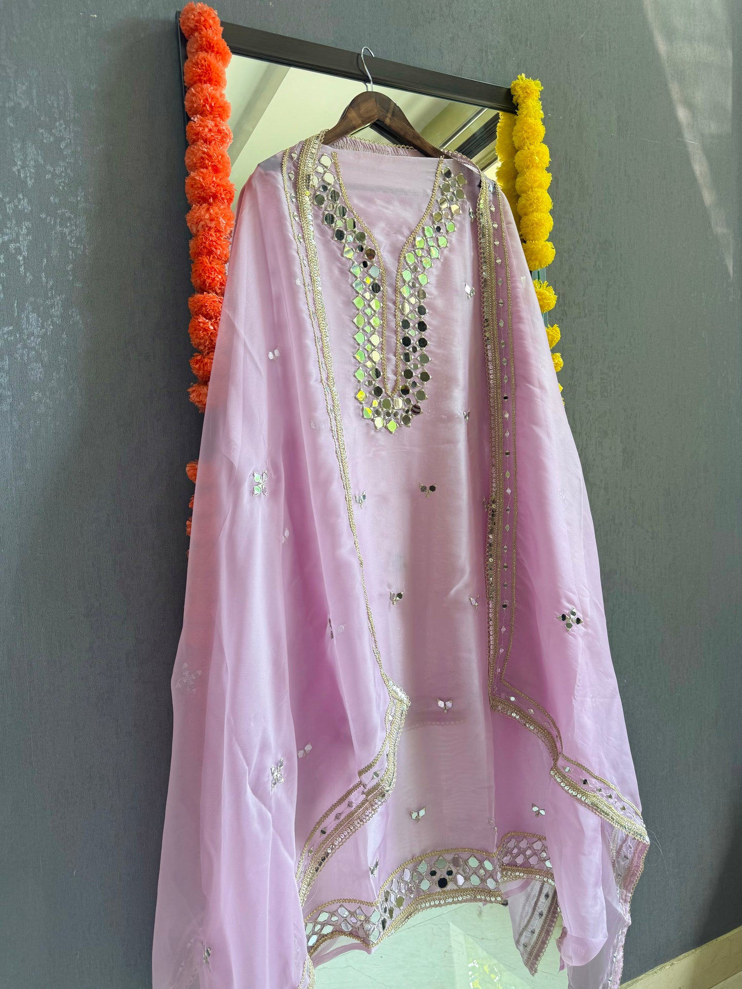 Premium Mirror work organza suit