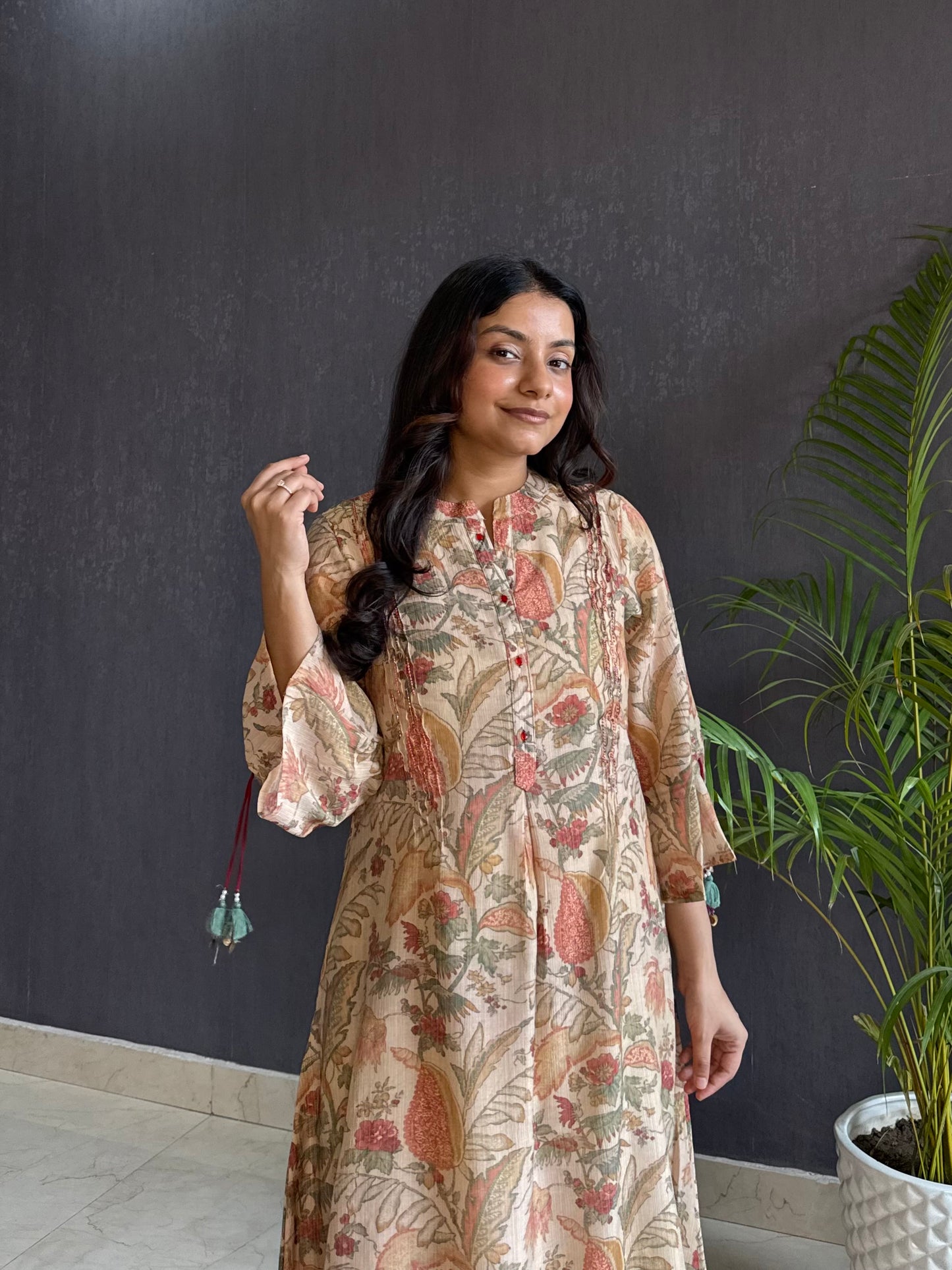 Linen handwork kurta set