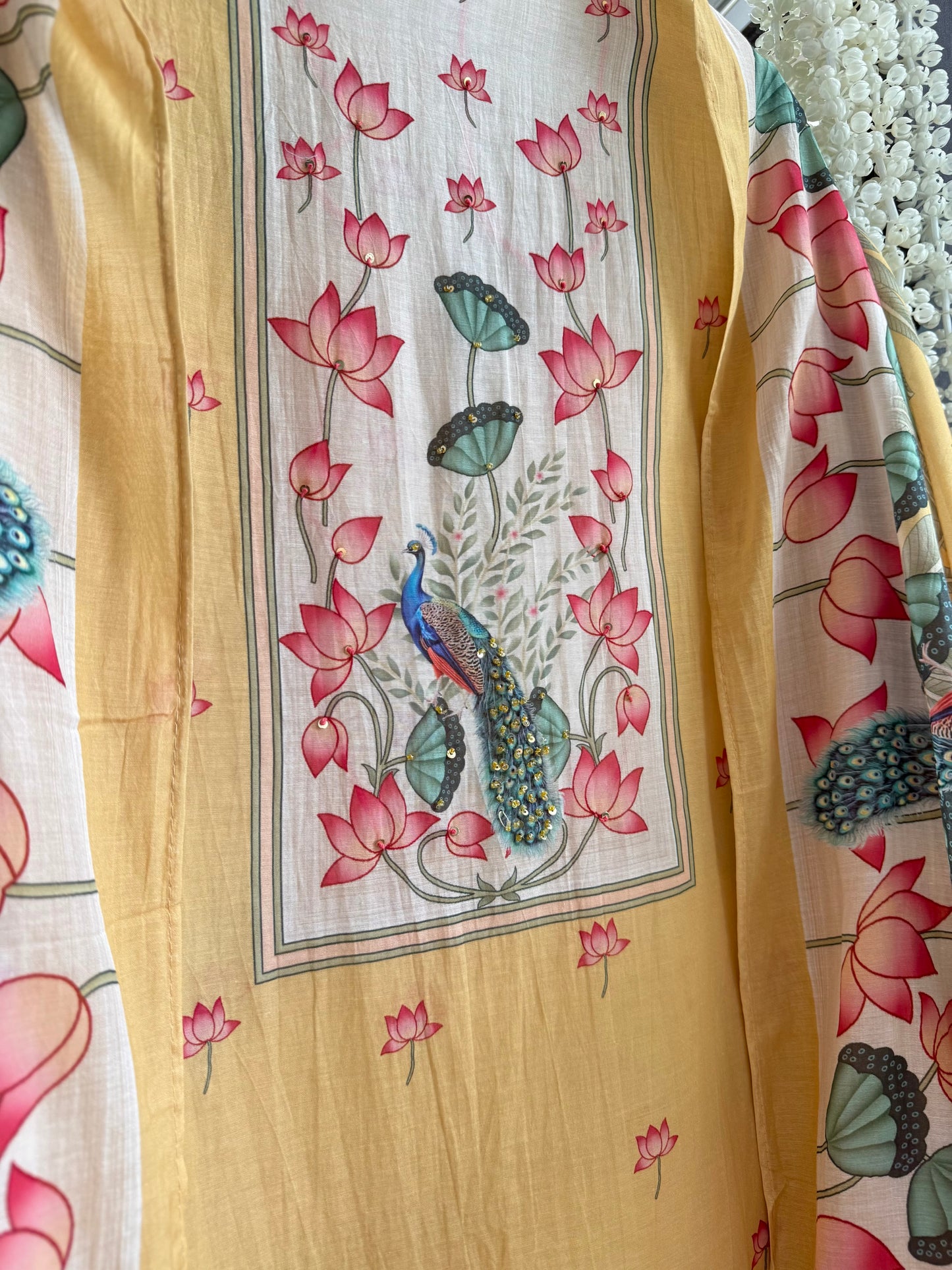 Mulmul cotton deers peacock handwork suit