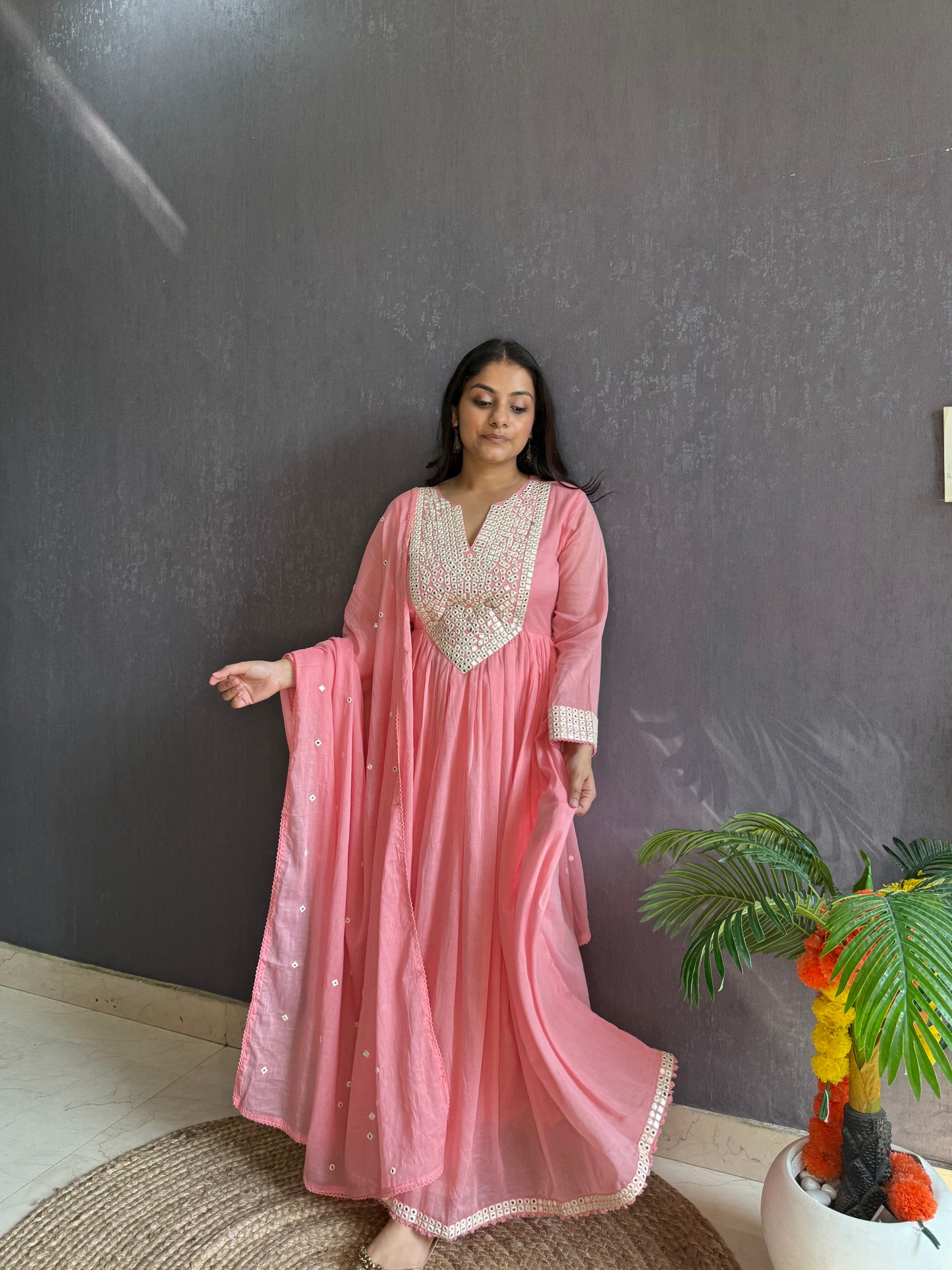 Mal cotton mirror embroidered Anarkali