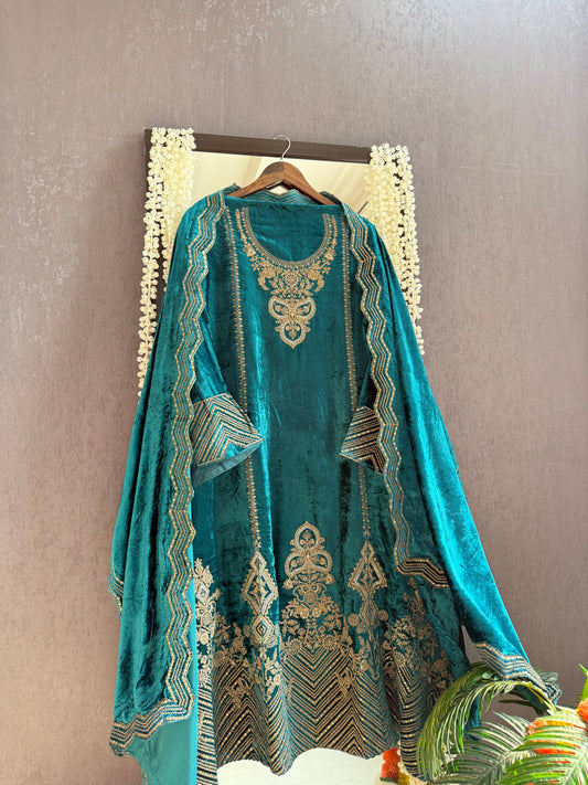 Velvet Marori Aari work Anarkali suit